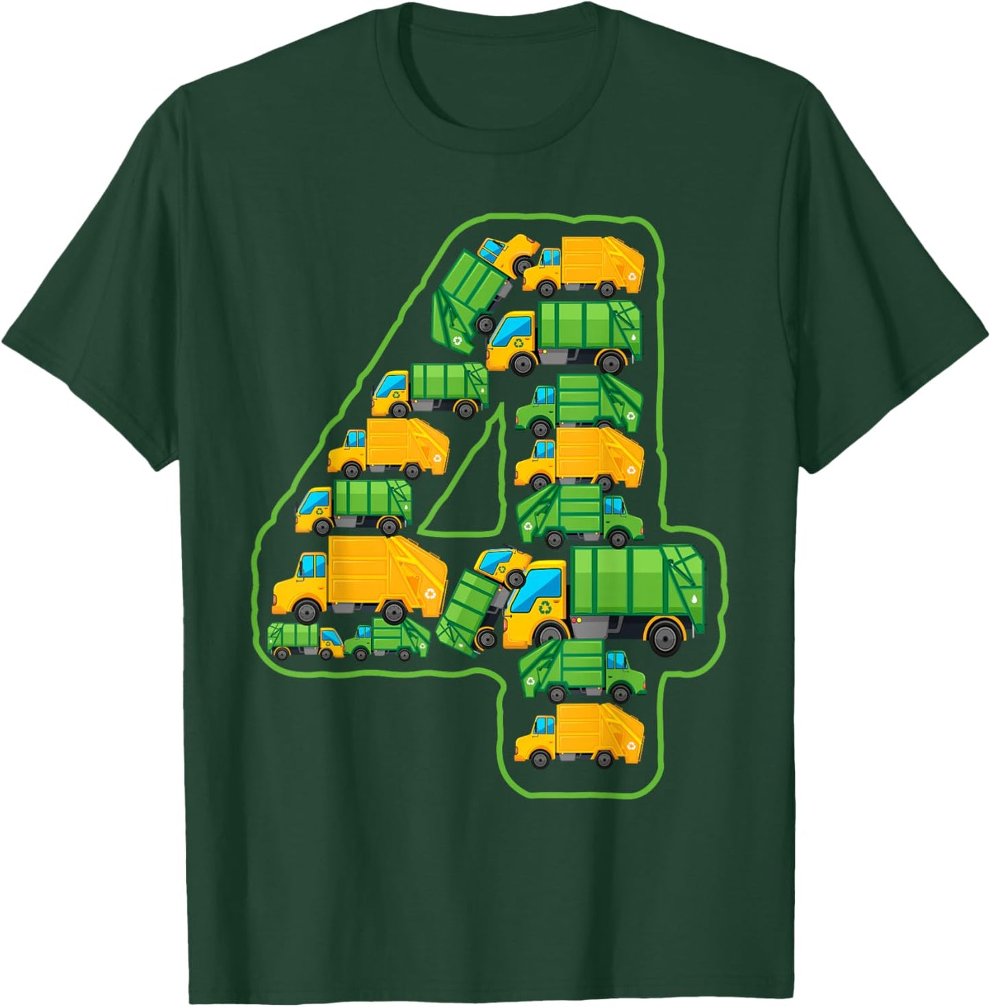 Garbage Truck Themed 4th Birthday Party 4 Year Old Boys Kids T-Shirt - T-Shirt | Forest