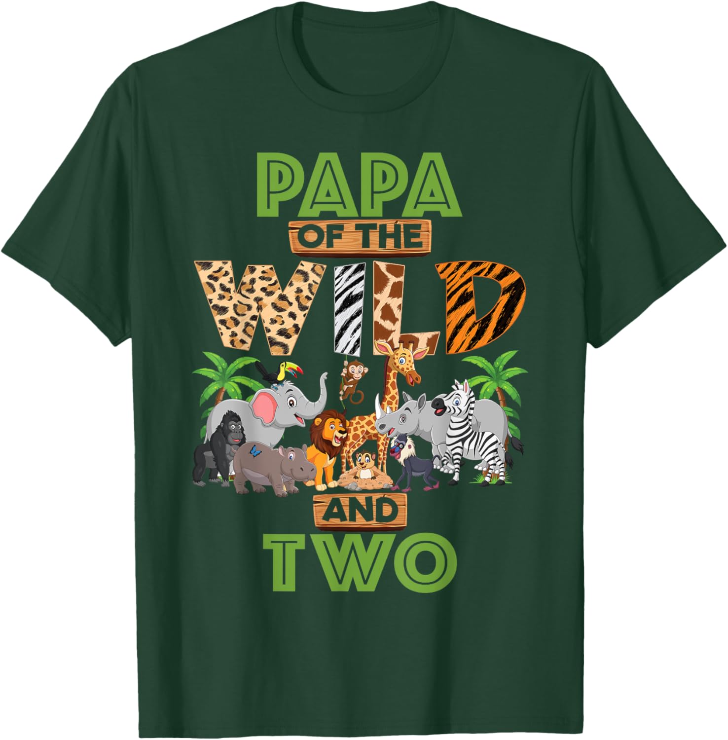 2nd Birthday Zoo Safari Jungle Papa Of The Wild and Two T-Shirt - T-Shirt | Forest