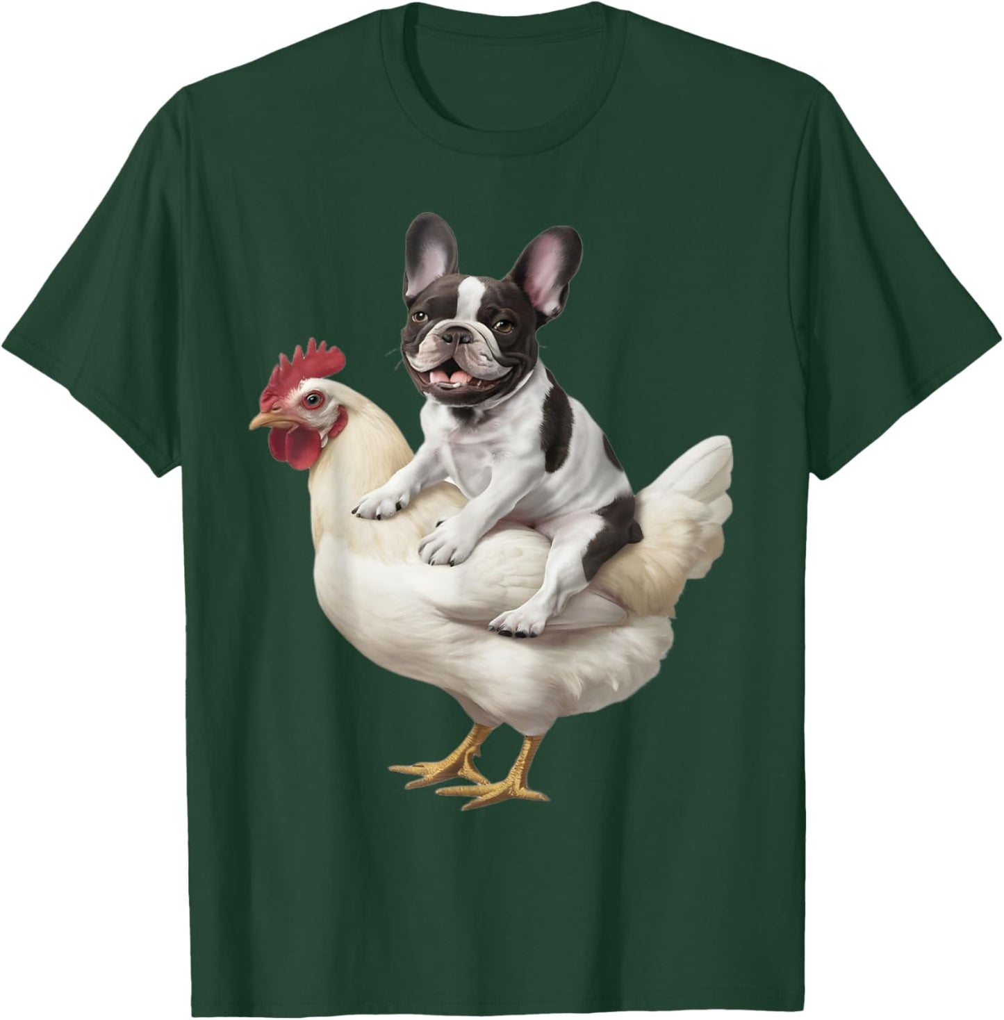 Dog on a Chicken Lover Funny French Bulldog Riding Chicken T-Shirt - T-Shirt | Forest