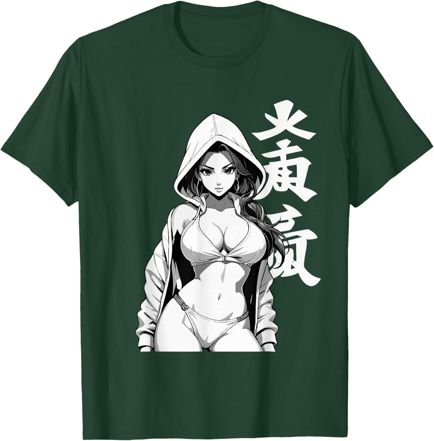 Sexy Waifu Sport Anime Girl Japanese in Black White Art T-Shirt - T-Shirt | Forest
