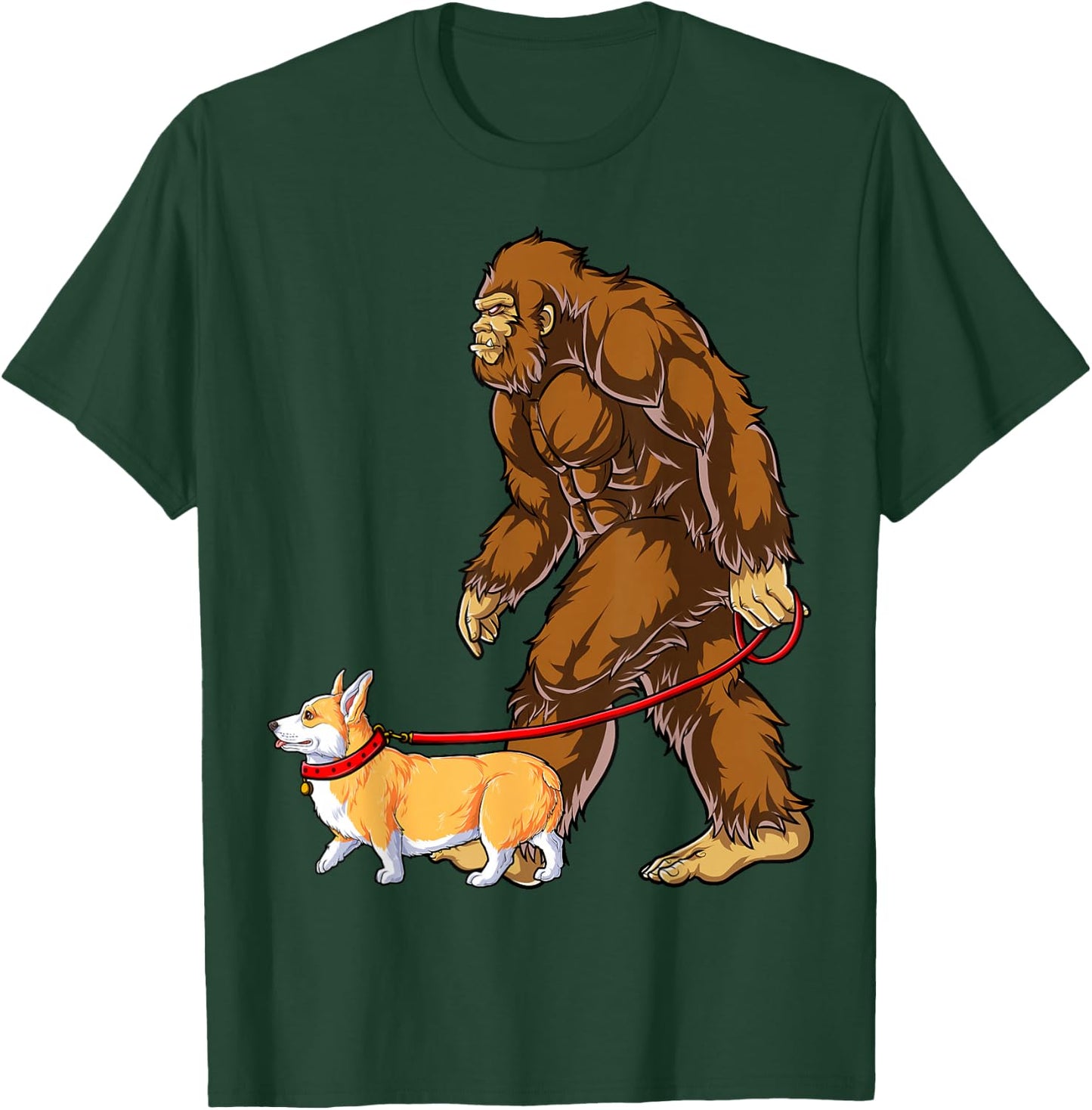 Bigfoot Dog Walk Corgi Funny Sasquatch Lovers Men Women T-Shirt - T-Shirt | Forest