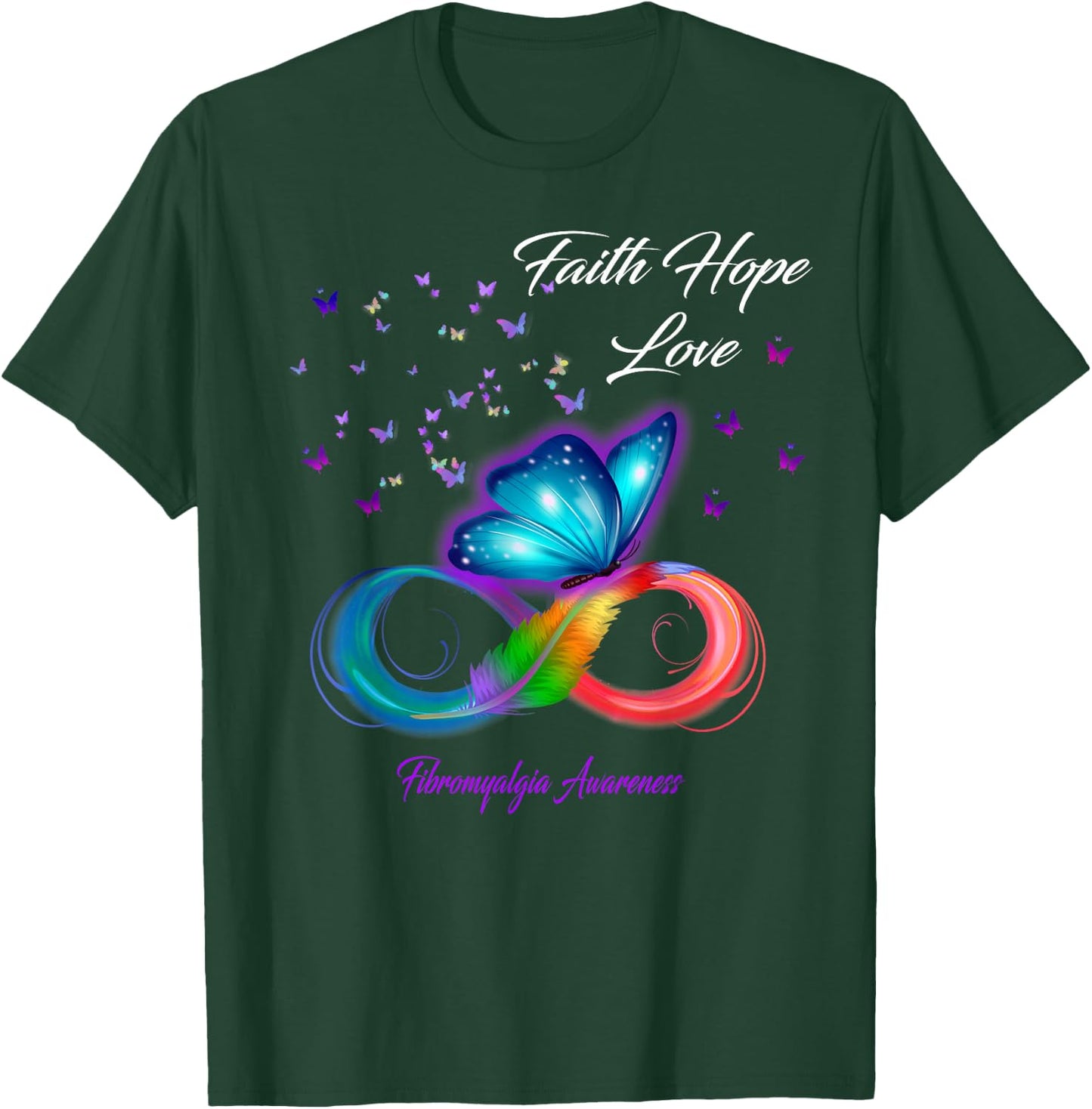 Butterfly Faith Hope Love Fibromyalgia Awareness T-Shirt - T-Shirt | Forest