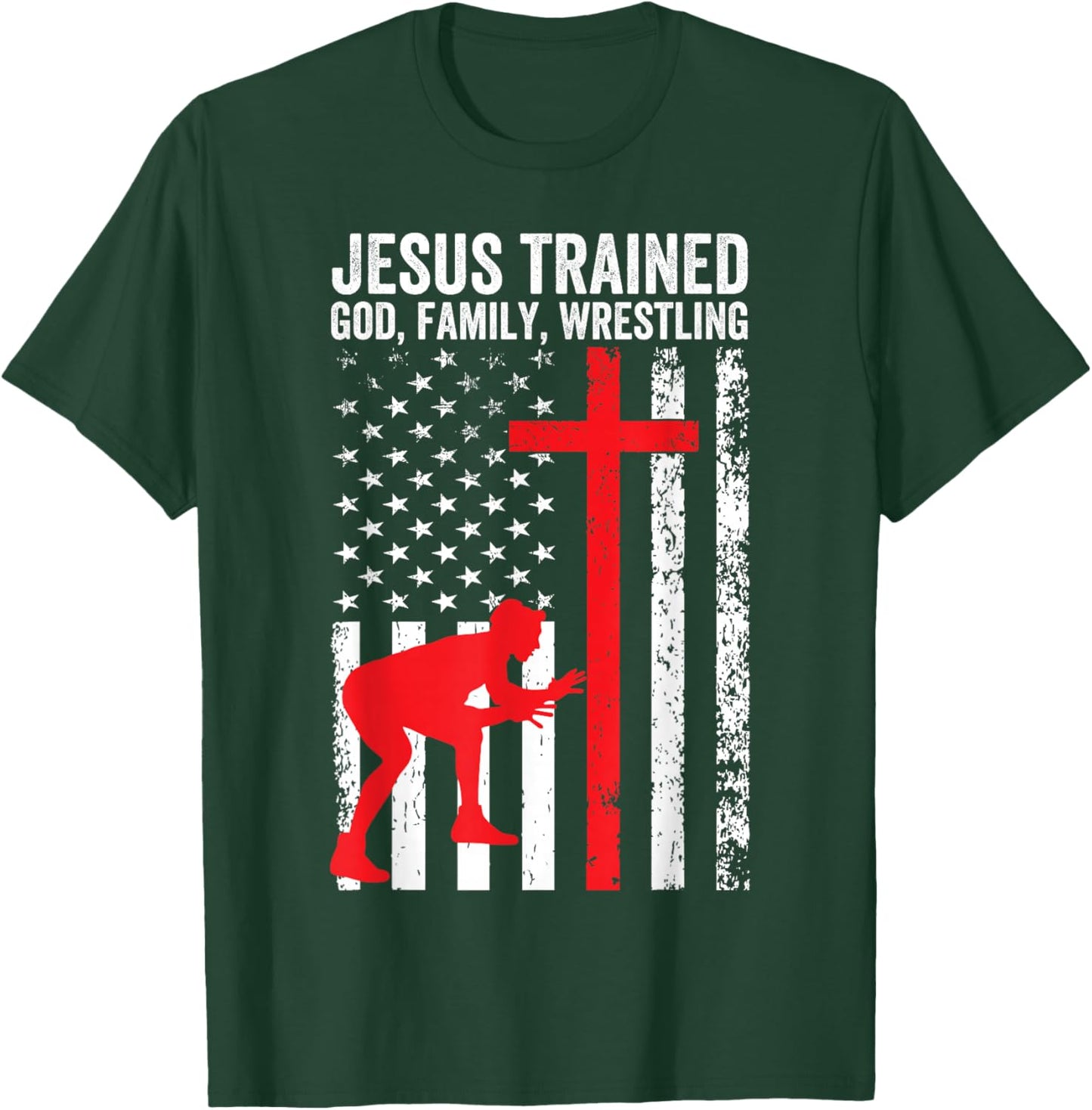 Jesus Trained, Christian Wrestler, Wrestling T-Shirt - T-Shirt | Forest