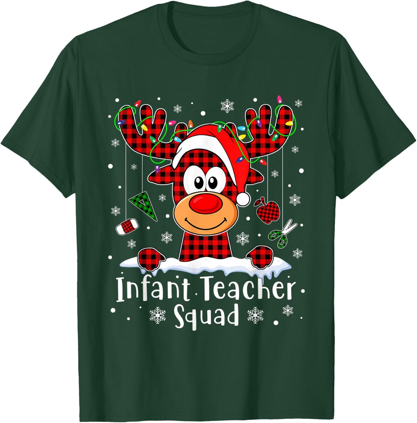 Infant Teacher Squad Reindeer Xmas Buffalo Plaid Christmas Men Women T-Shirt - T-Shirt | Forest
