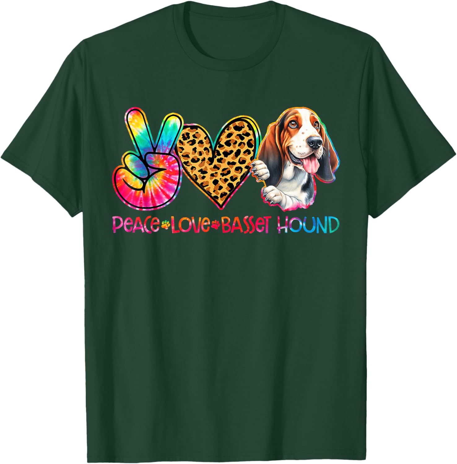 Peace Love Basset Hound Tie Dye Dog Lover Women Kids T-Shirt - T-Shirt | Forest