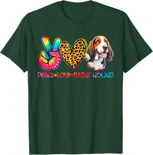 Peace Love Basset Hound Tie Dye Dog Lover Women Kids T-Shirt - T-Shirt | Forest