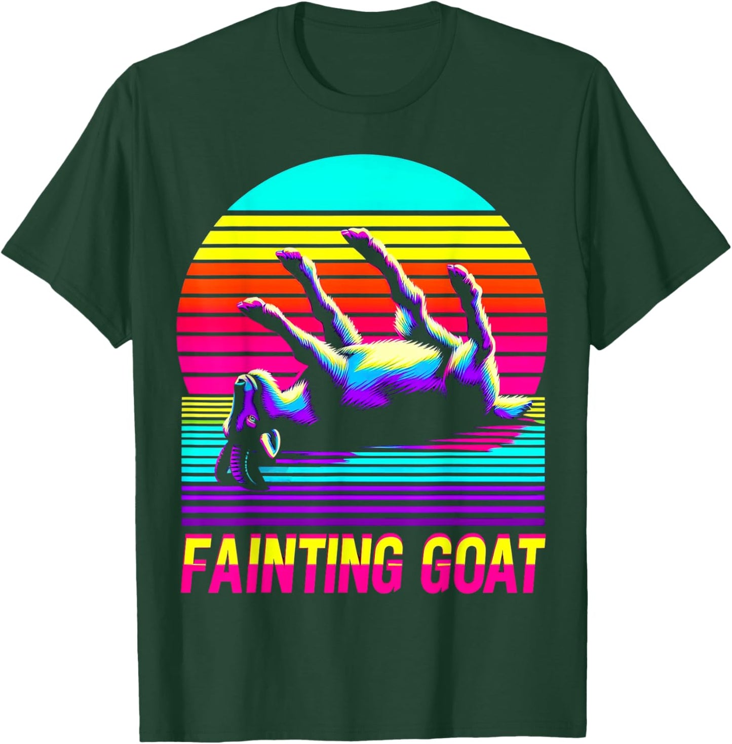 Retro Sunset Fainting Goat - Funny Animal Vaporwave T-Shirt - T-Shirt | Forest