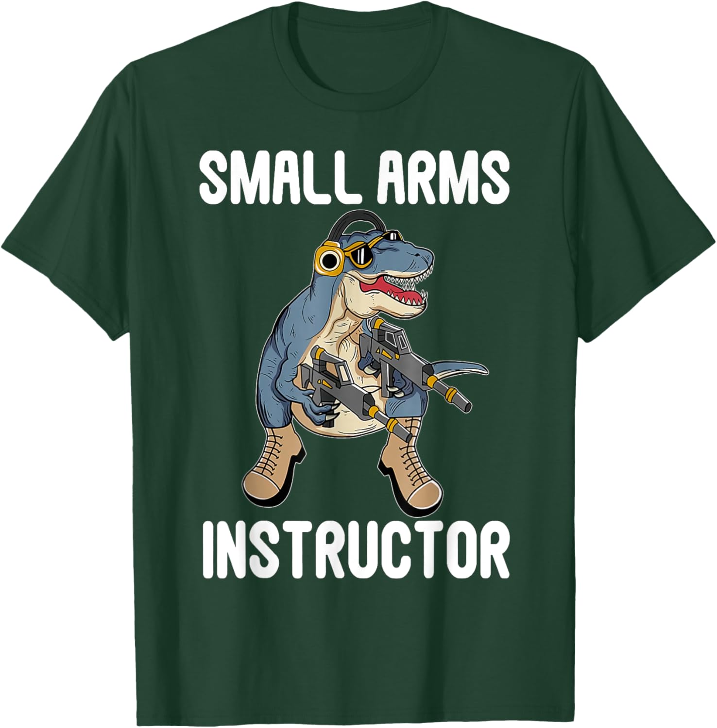 Small Arms Instructor Funny T-rex Dinosaur Gun T-Shirt - T-Shirt | Forest
