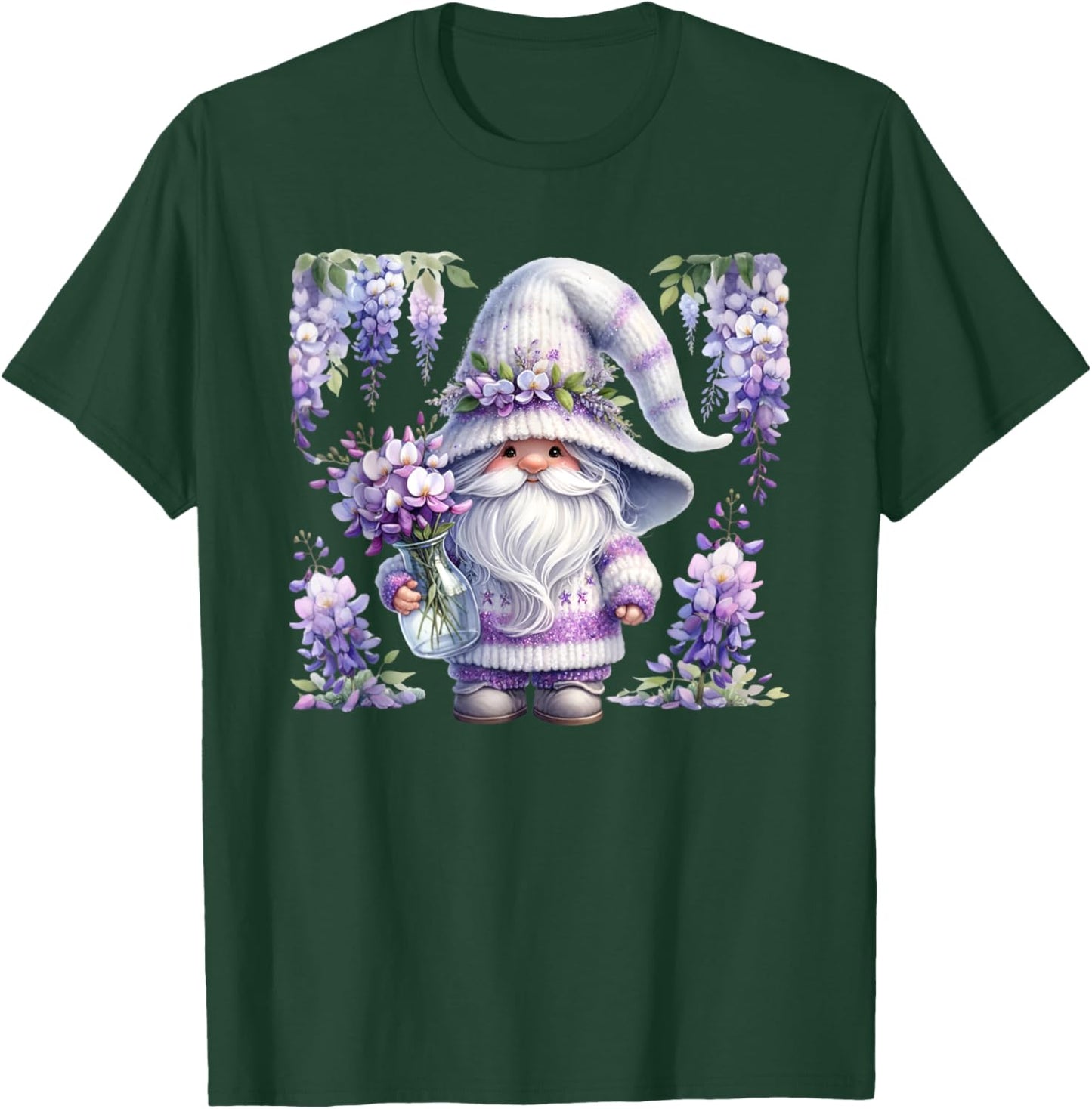 Purple Wisteria Flowers For Mom Cute Gardening Gnome Floral T-Shirt - T-Shirt | Forest
