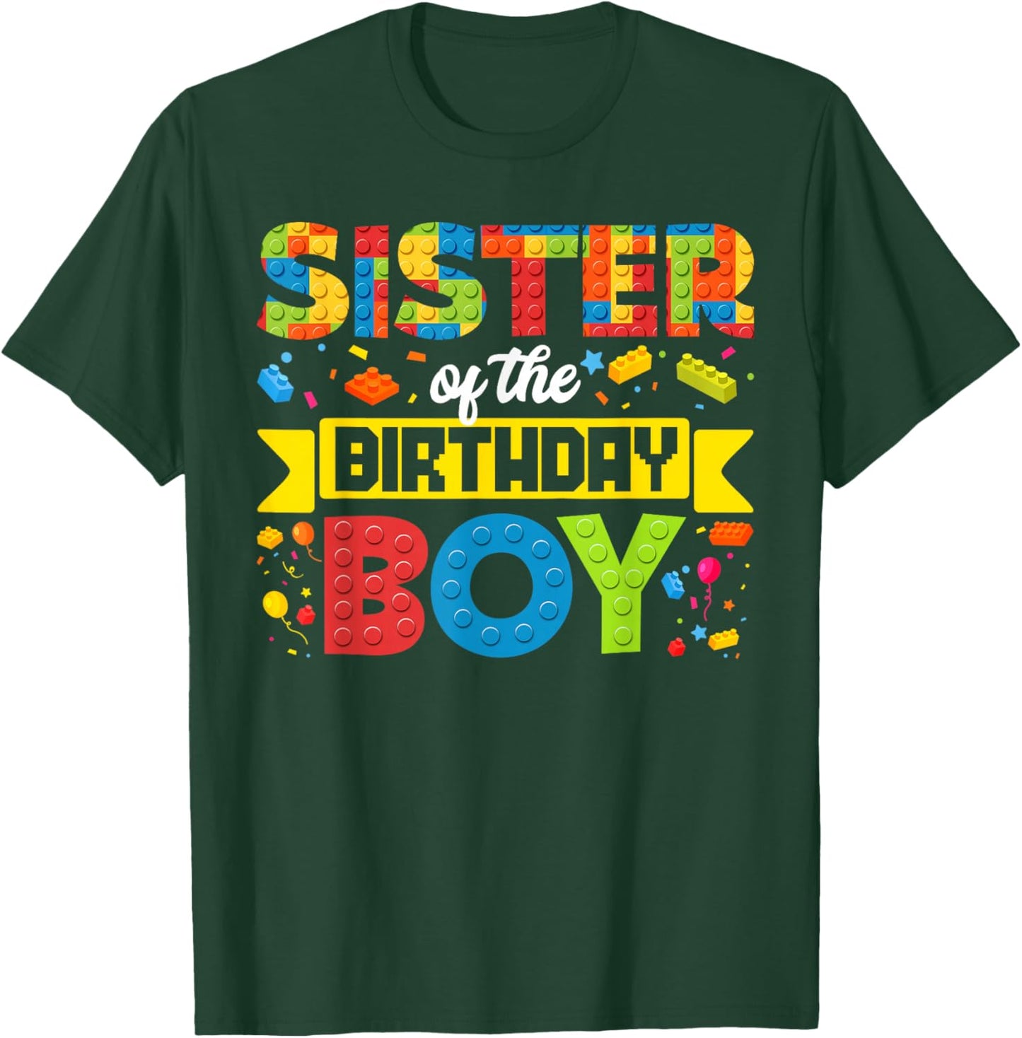 Sister of The Birthday Boy Master Builder Building Blocks T-Shirt - T-Shirt | Forest