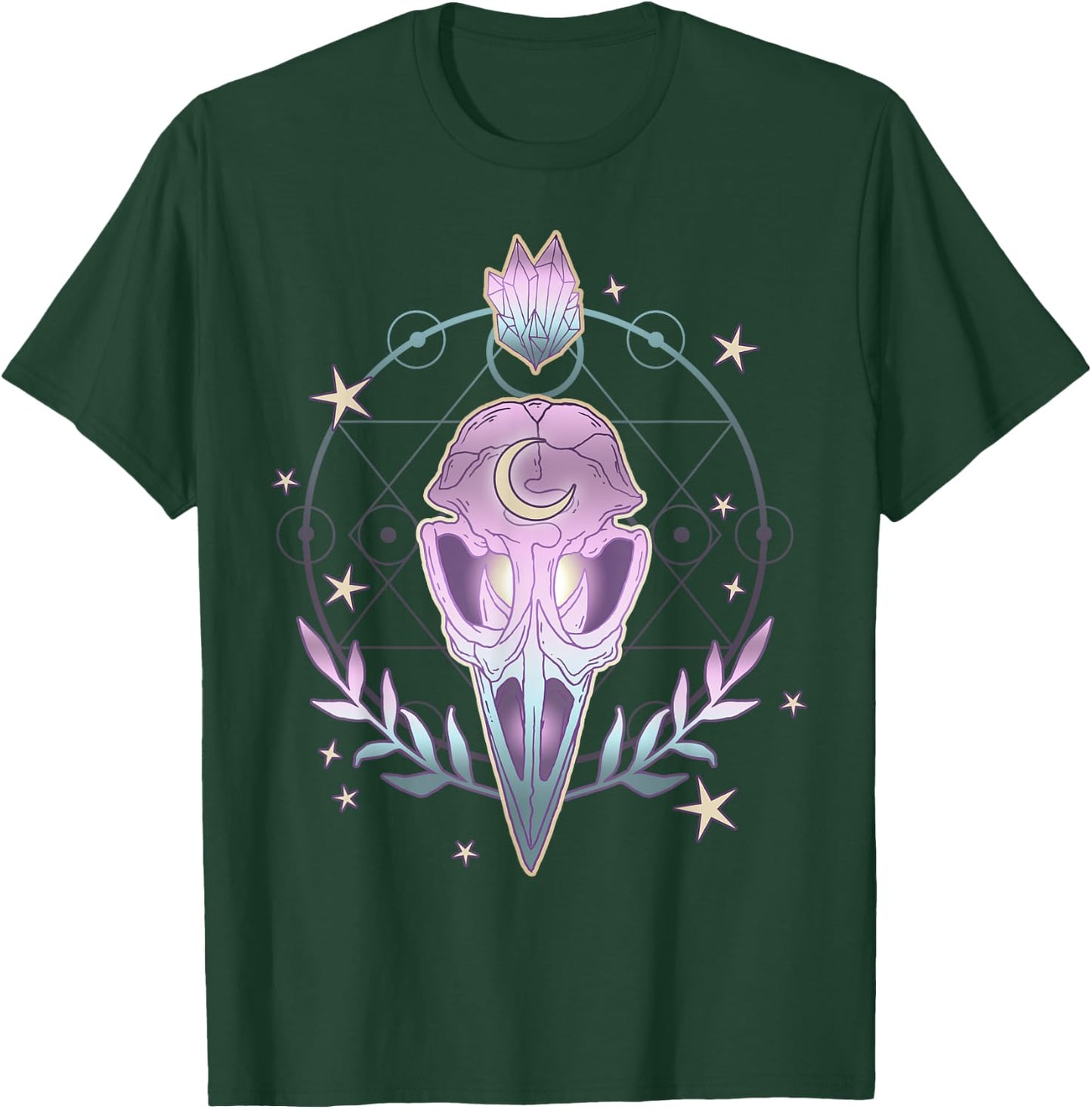 Pastel Goth Creepy Bird Skull - Moon Crystals Aesthetic Gift T-Shirt - T-Shirt | Forest