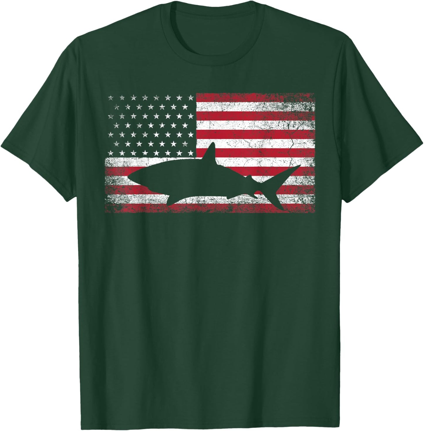 Vintage Shark Lover Fishing Diving July 4th American Flag T-Shirt - T-Shirt | Forest