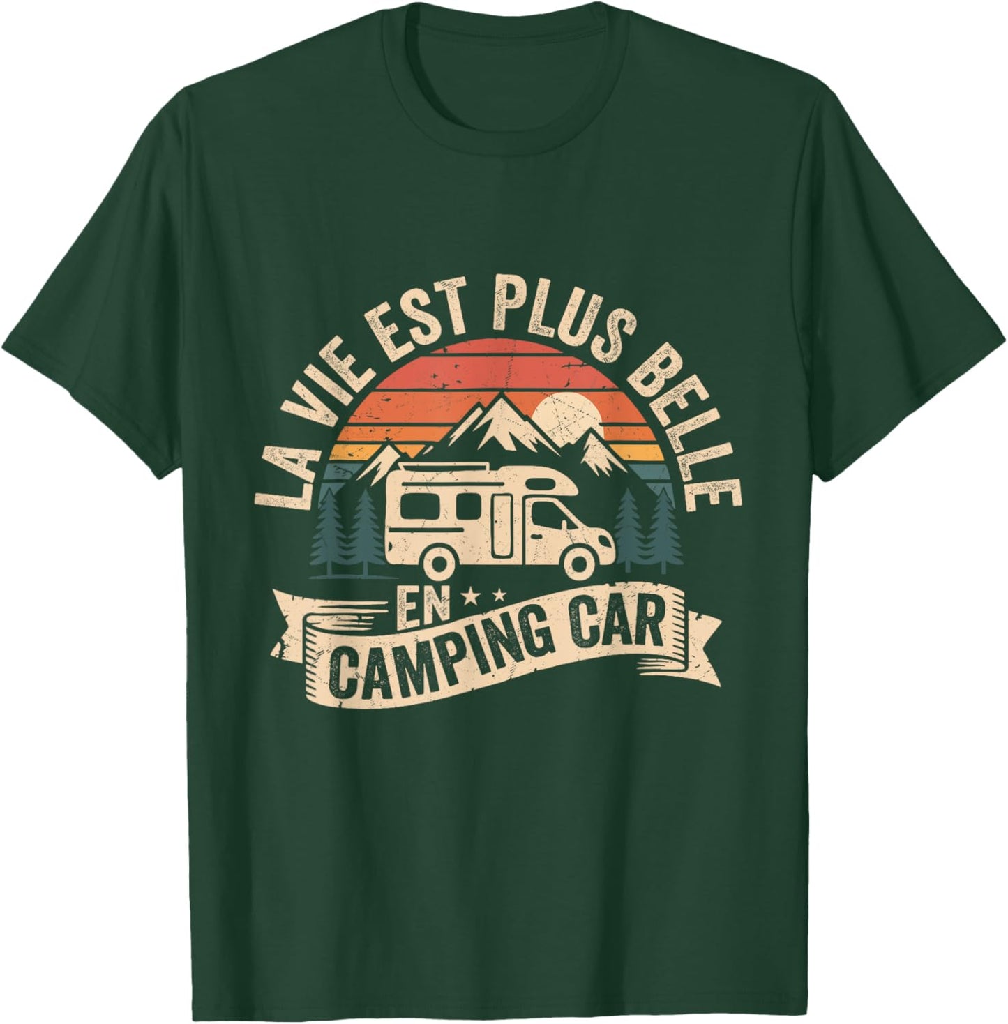 Retro Camper - Life Is More Beautiful in Camper Van T-Shirt - T-Shirt | Forest