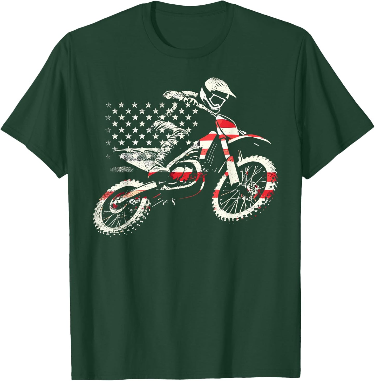 Dirt Bike Retro American Flag Motocross Enduro T-Shirt - T-Shirt | Forest