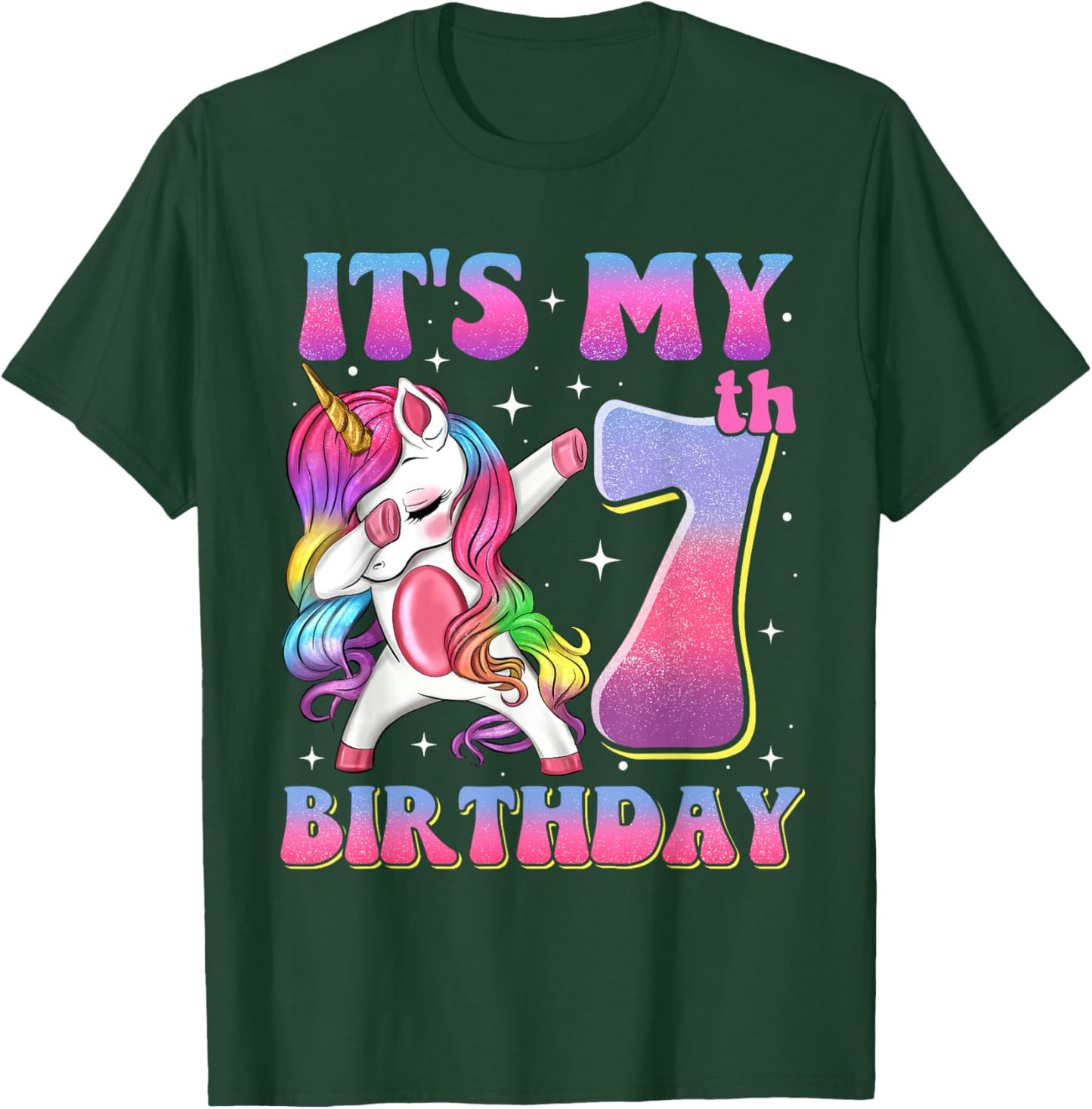 It's My 7th Birthday Dabbing Unicorn 7 Year Old Girls Kids T-Shirt - T-Shirt | Forest