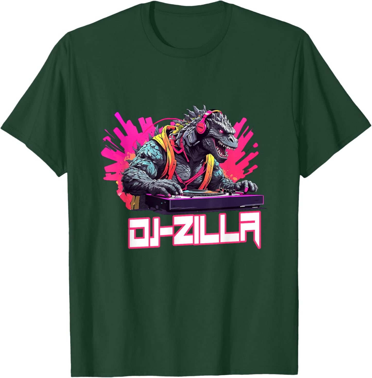 Japanese Monster Kaiju Dj-Zilla With Headphones Spinning T-Shirt - T-Shirt | Forest