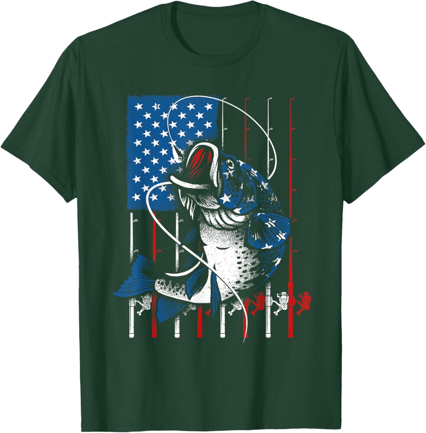 Cool Fishing Women American Flag USA Fish Lover T-Shirt - T-Shirt | Forest