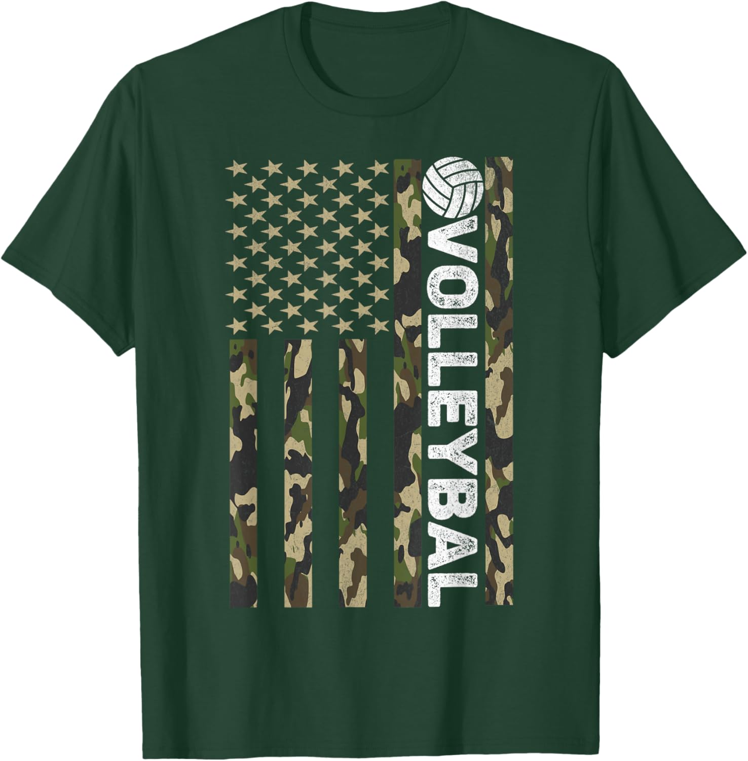 Volleyball Camouflage USA Patriotic 4th Of July Men Women T-Shirt - T-Shirt | Forest