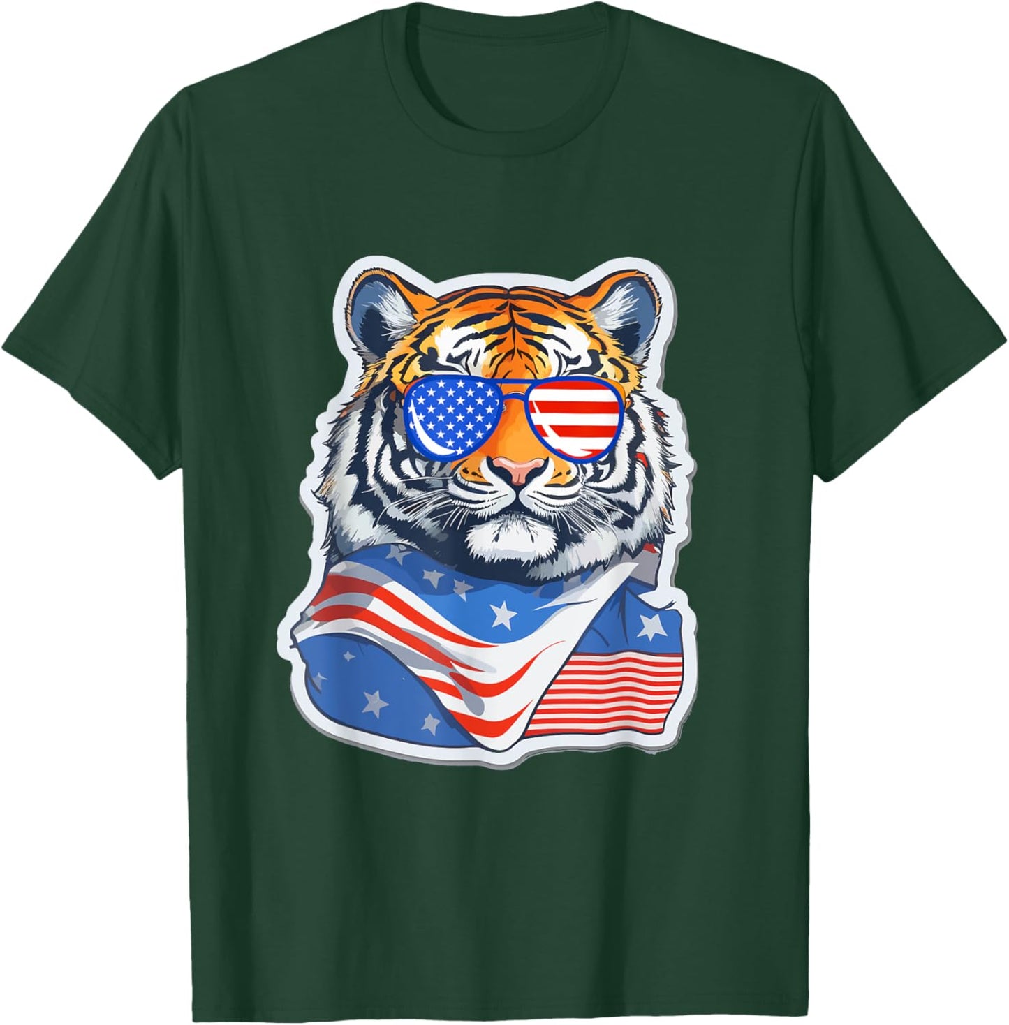 Patriotic Tiger 4th of July Sunglasses American Tiger Funny T-Shirt - T-Shirt | Forest