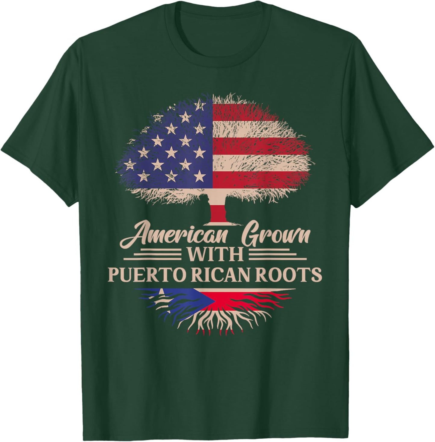 American Grown With Puerto Rican Roots Half American Flag T-Shirt - T-Shirt | Forest