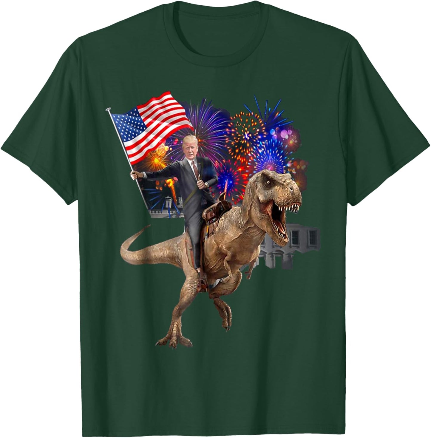 Trump Riding a Dinosaur T-rex Suppor Trump 2020 T-Shirt - T-Shirt | Forest