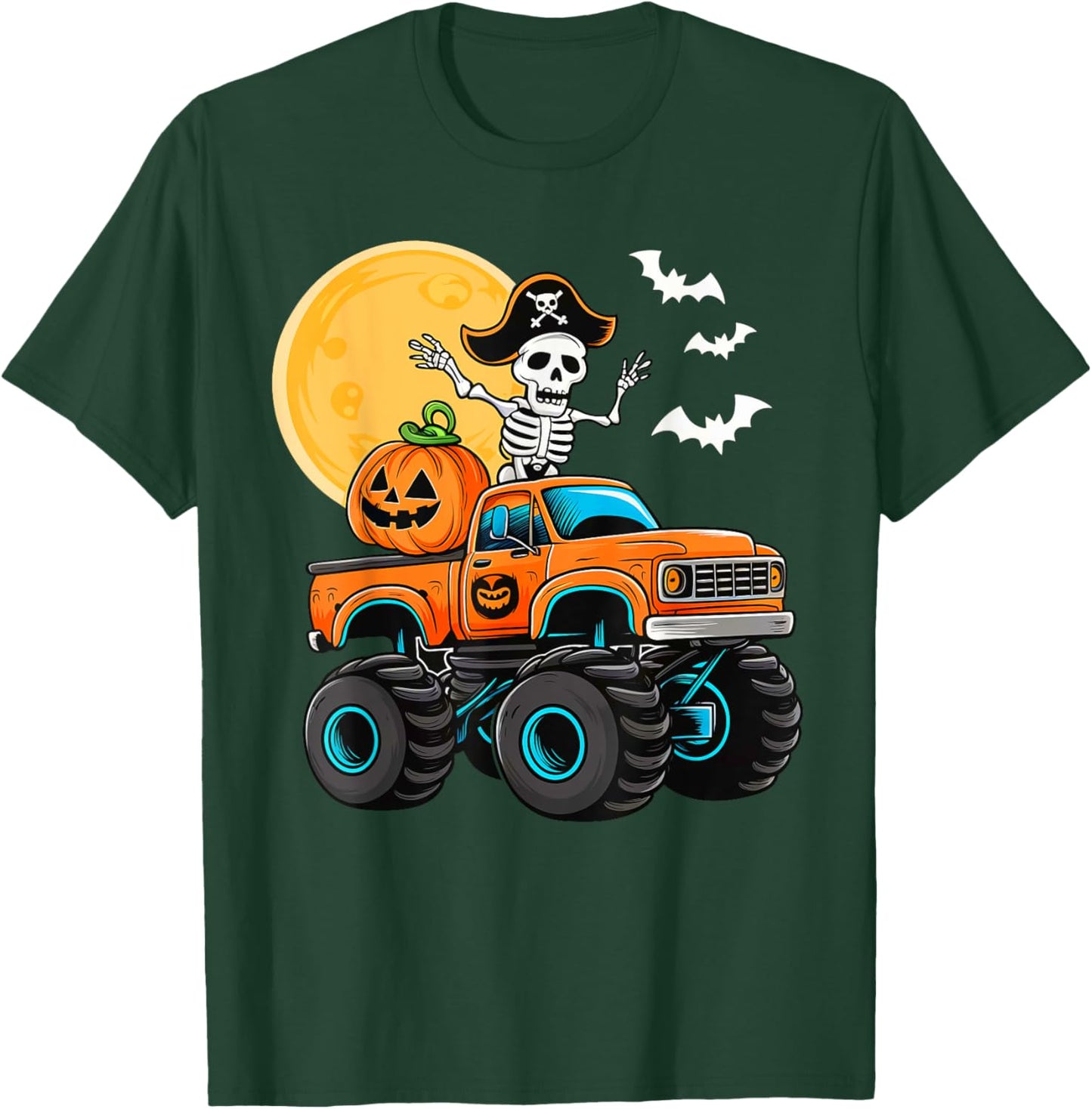 Funny Boys Halloween Monster Truck Skeleton Pirate Toddler T-Shirt - T-Shirt | Forest