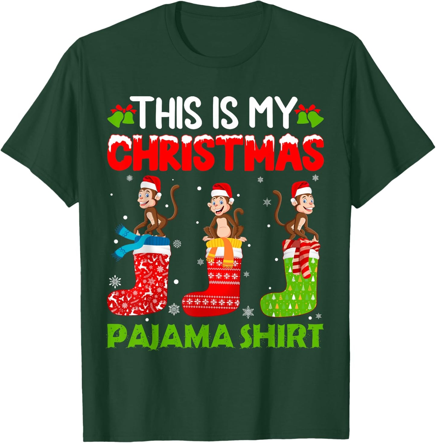 Monkey in Xmas Socks This is My Monkey Christmas Pajama T-Shirt - T-Shirt | Forest