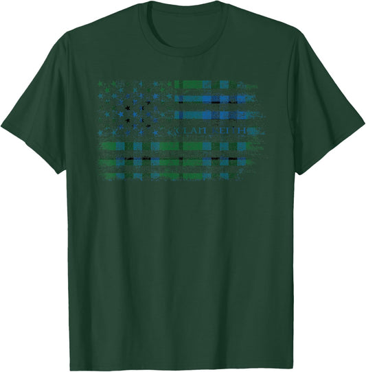 Clan Keith Scottish tartan US flag kilt Scotland T-Shirt - T-Shirt | Forest