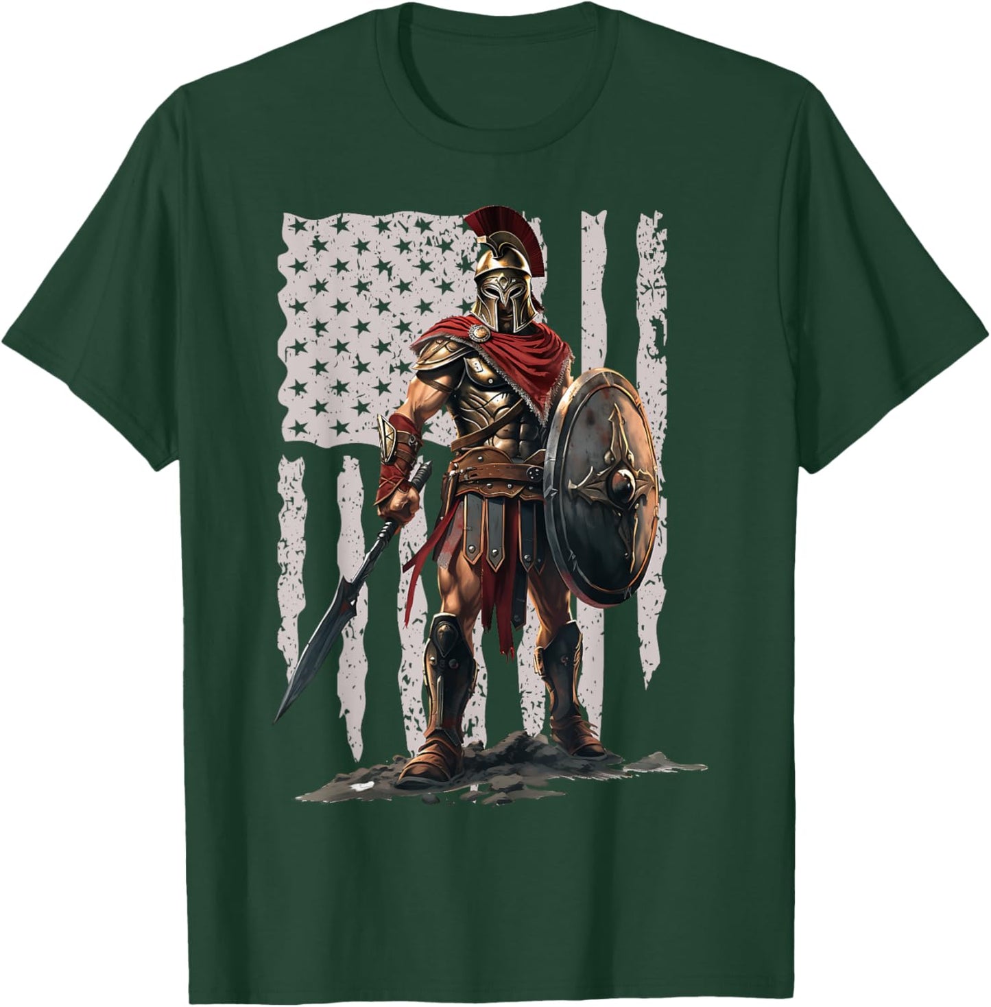 Spartan American Flag Patriotic USA Workout T-Shirt - T-Shirt | Forest
