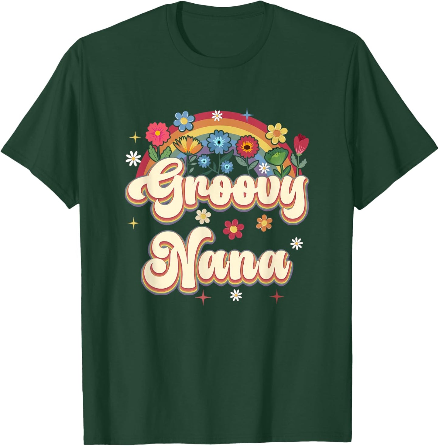 Groovy Nana Retro Hippie Peace Sign Floral Mothers Day T-Shirt - T-Shirt | Forest