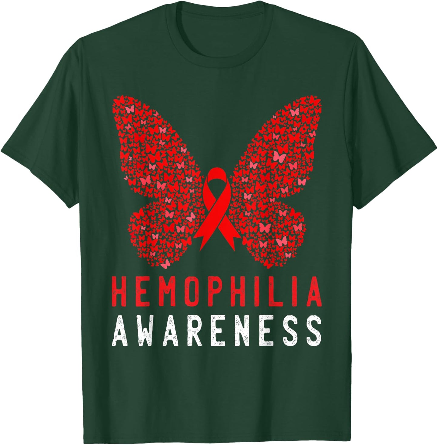 Butterfly Hemophilia Awareness Month Red Ribbon Support T-Shirt - T-Shirt | Forest