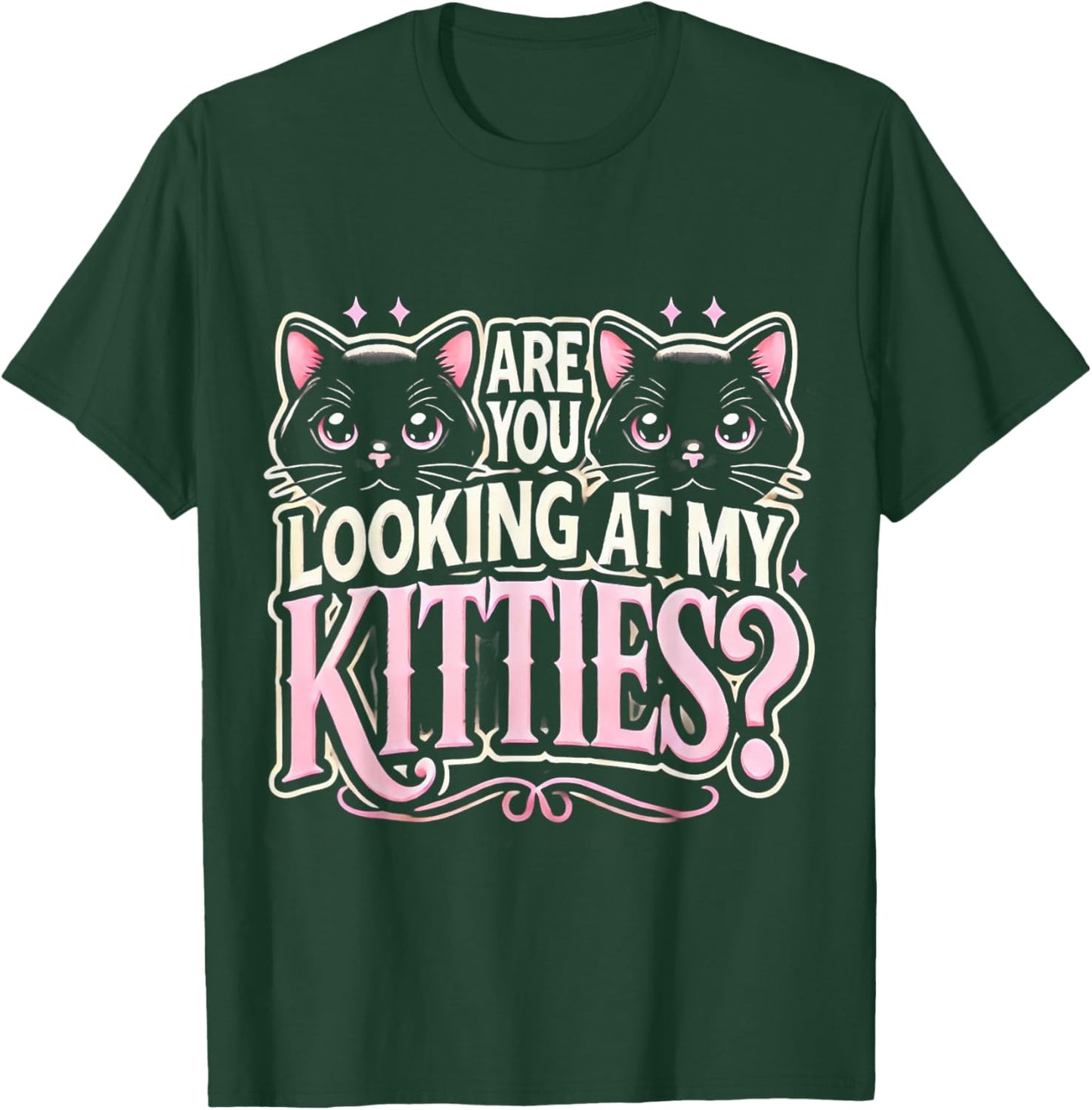 LT862-Looking At My Kitties Cute Cat Lover Funny Pet T-Shirt - T-Shirt | Forest