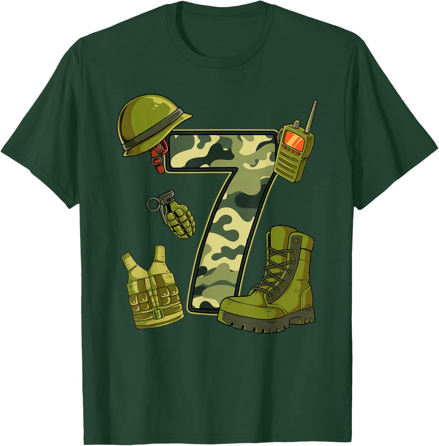 7th Birthday Army T-Shirt - T-Shirt | Forest