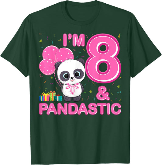 I'm 8 And Pandastic Panda 8th Birthday Panda 8 Years Old T-Shirt - T-Shirt | Forest