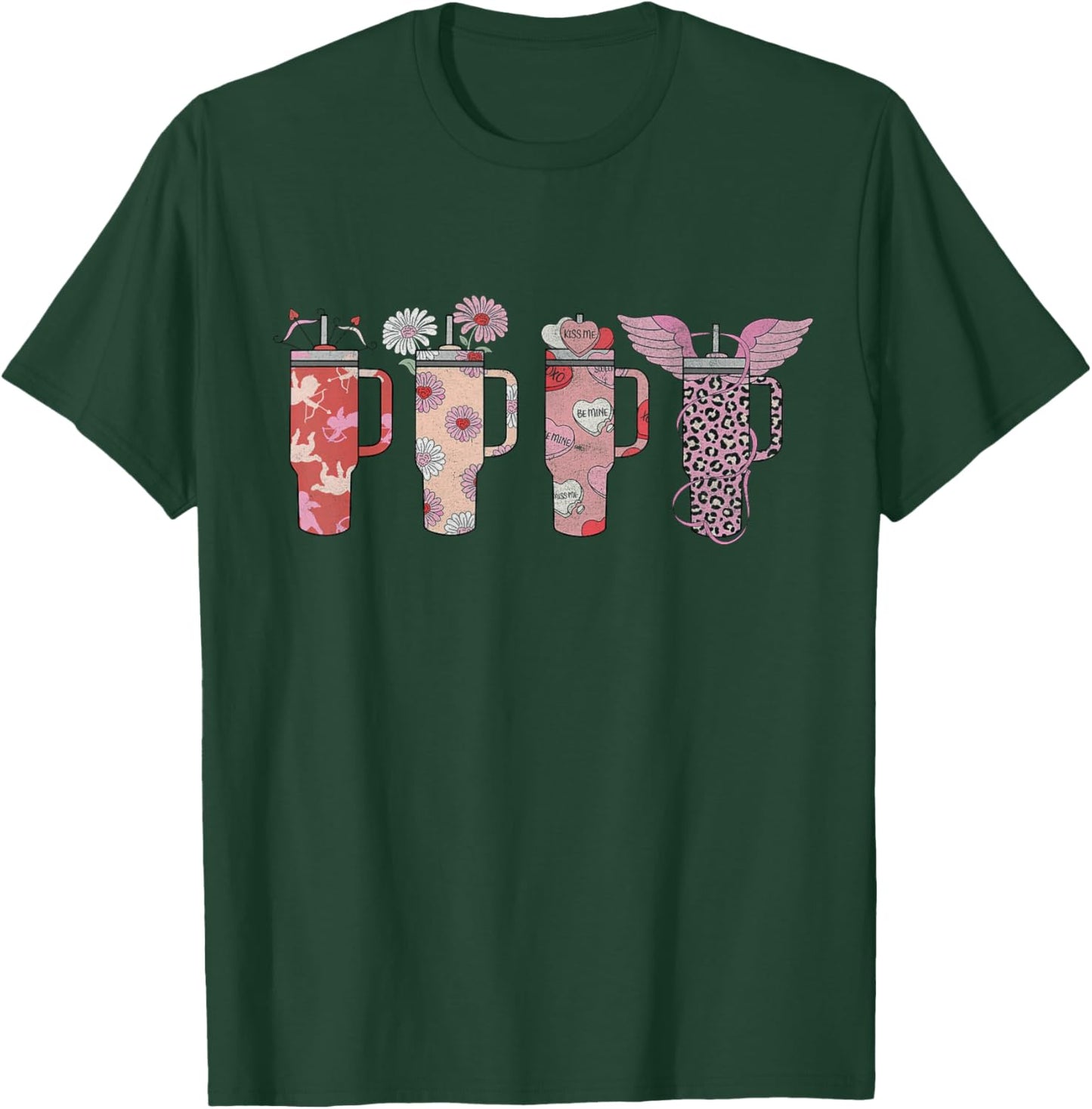 Retro Candy Heart Stanley Tumbler Leopard Valentines Day T-Shirt - T-Shirt | Forest