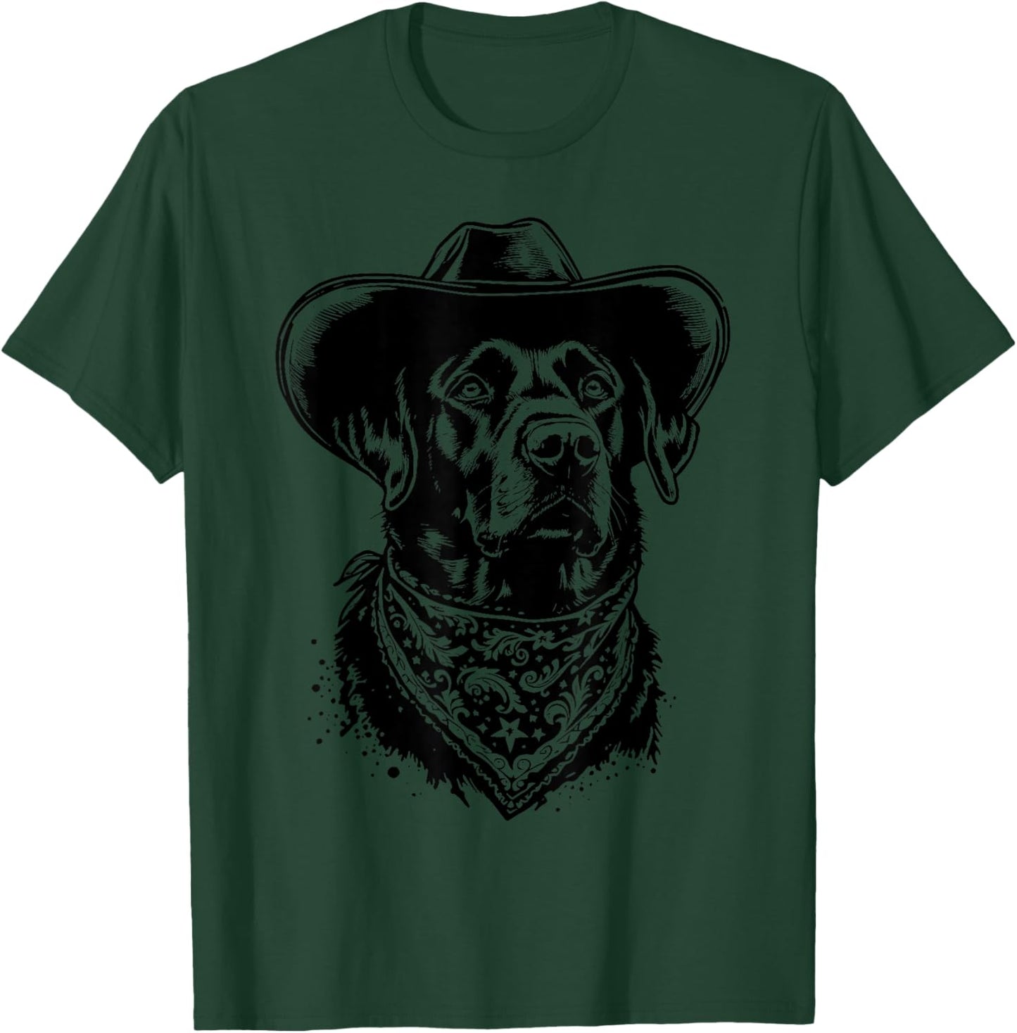 Retro Western Black Labrador Cowboy Hat and Bandana T-Shirt - T-Shirt | Forest