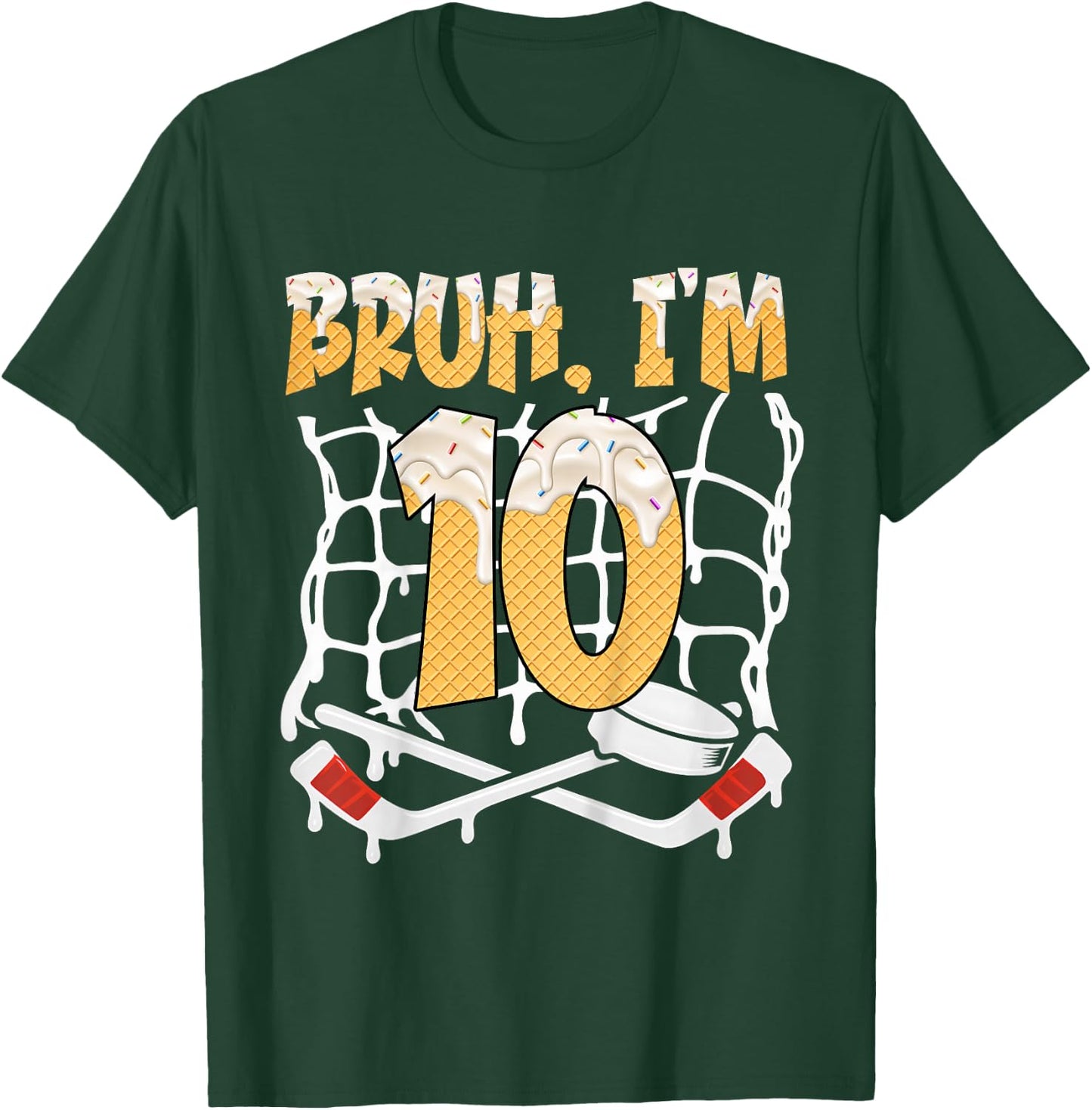 10th Birthday Hockey Lovers Bruh I'm 10 Years Old T-Shirt - T-Shirt | Forest