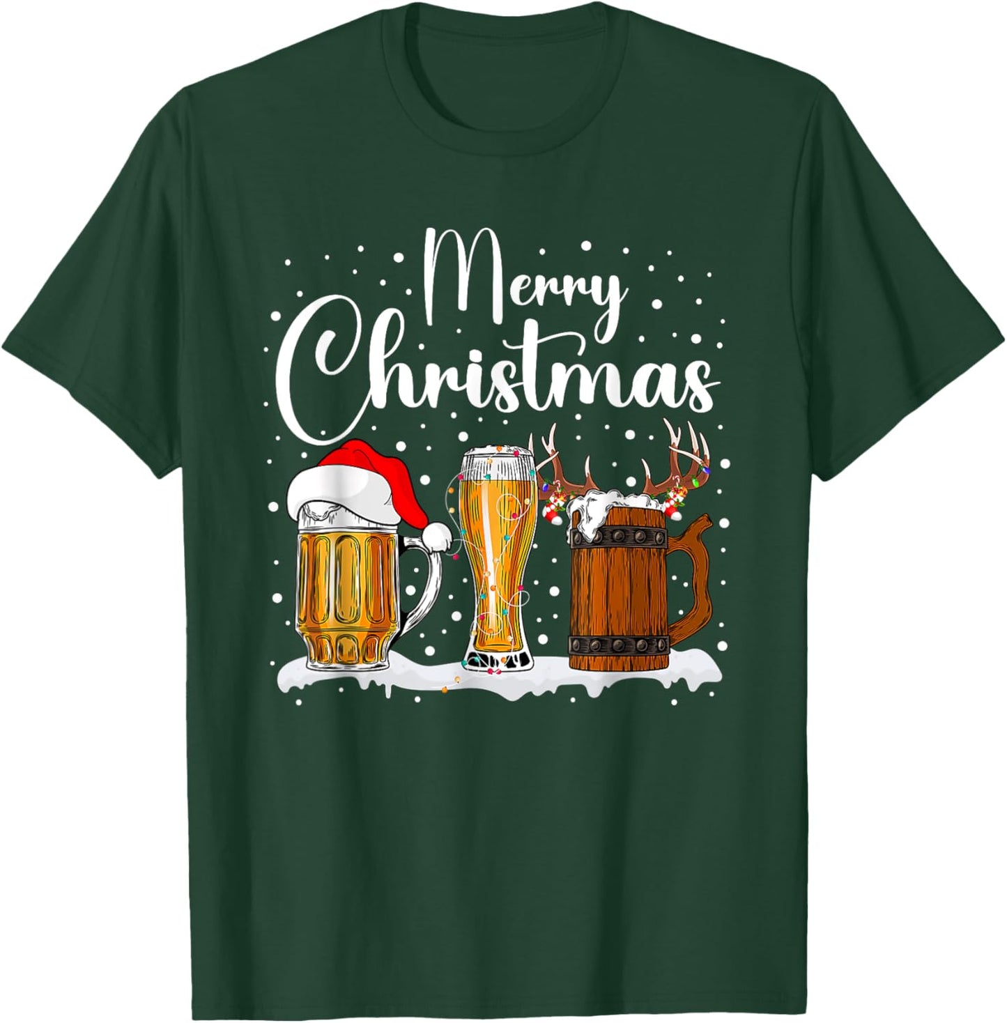 Christmas Pajamas Men Women Christmas Sweater Beer Glasses T-Shirt - T-Shirt | Forest