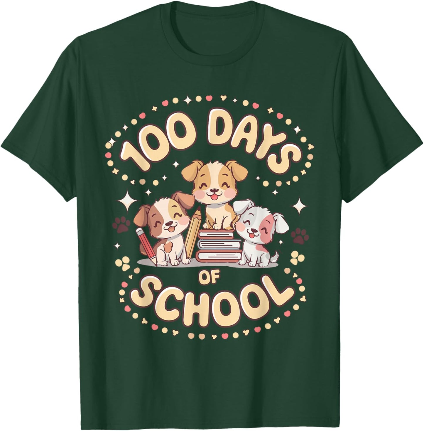 100 Days of School Cute Puppies and Books T-Shirt - T-Shirt | Forest