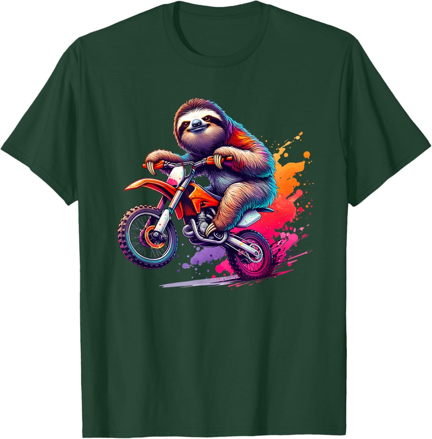 Unique Sloth Riding Motocross Enduro Motorcycle Art T-Shirt - T-Shirt | Forest