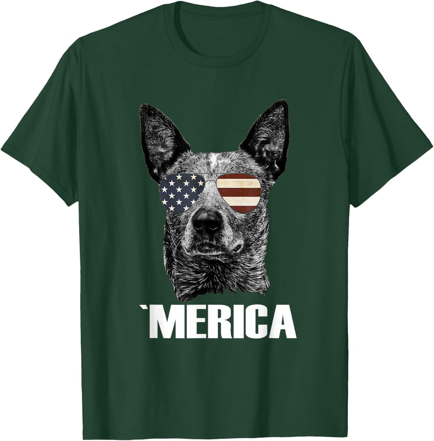 4th July Blue Heeler Dog Merica Patriotic USA Flag Cute T-Shirt - T-Shirt | Forest