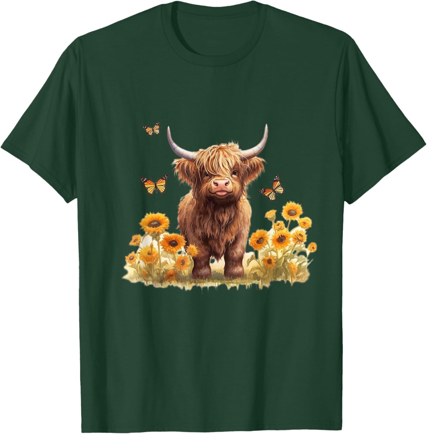 Cute Highland cow with sunflowers country Heifer Farm Farmer T-Shirt - T-Shirt | Forest