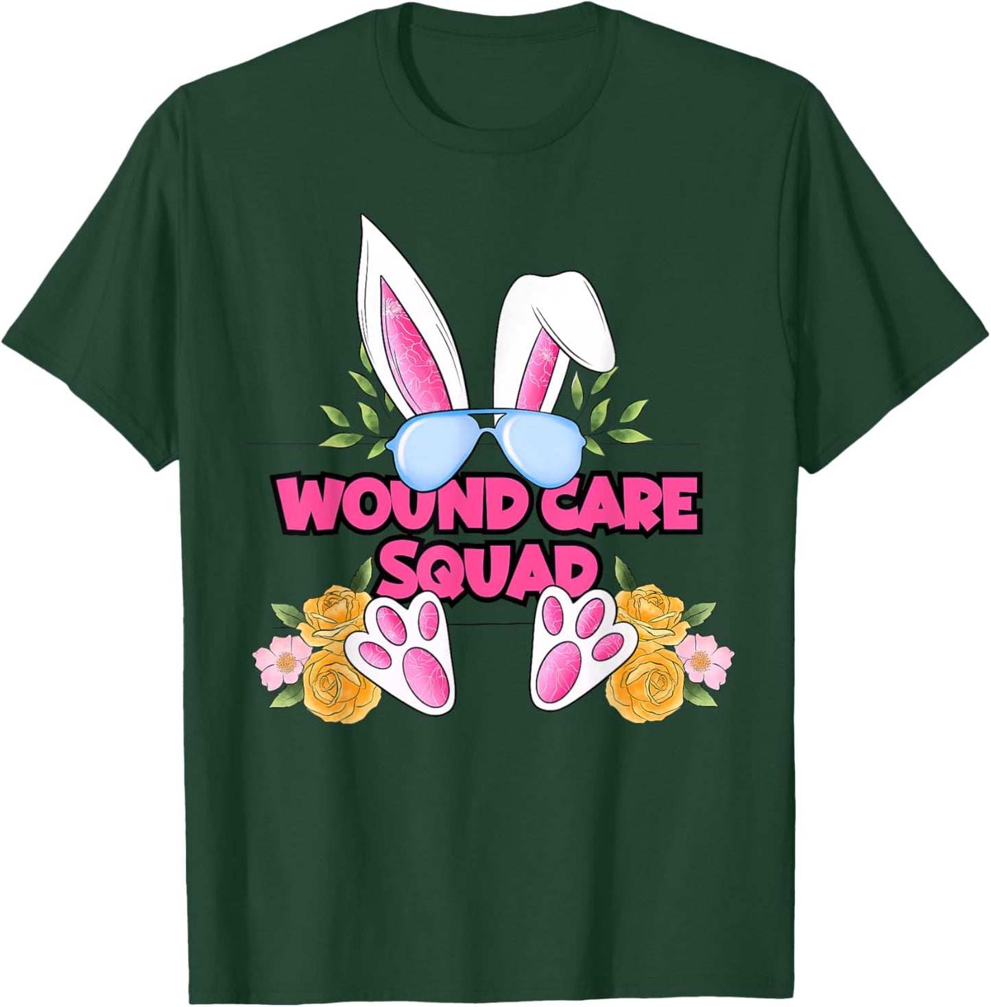 Wound Care Nurse Cute Bunny Flower Easter Day Nursing Wound T-Shirt - T-Shirt | Forest