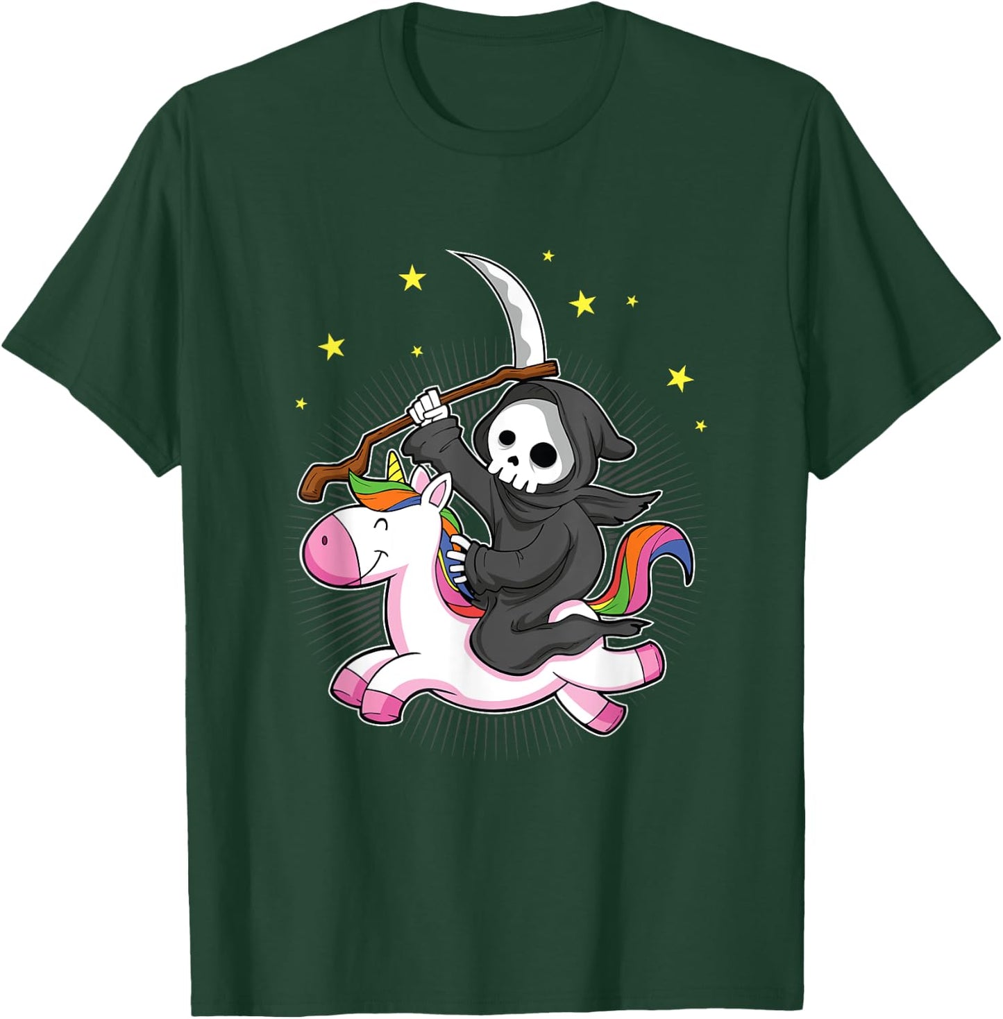 Death Metal Rock Music Halloween Grim Reaper Riding Unicorn T-Shirt - T-Shirt | Forest