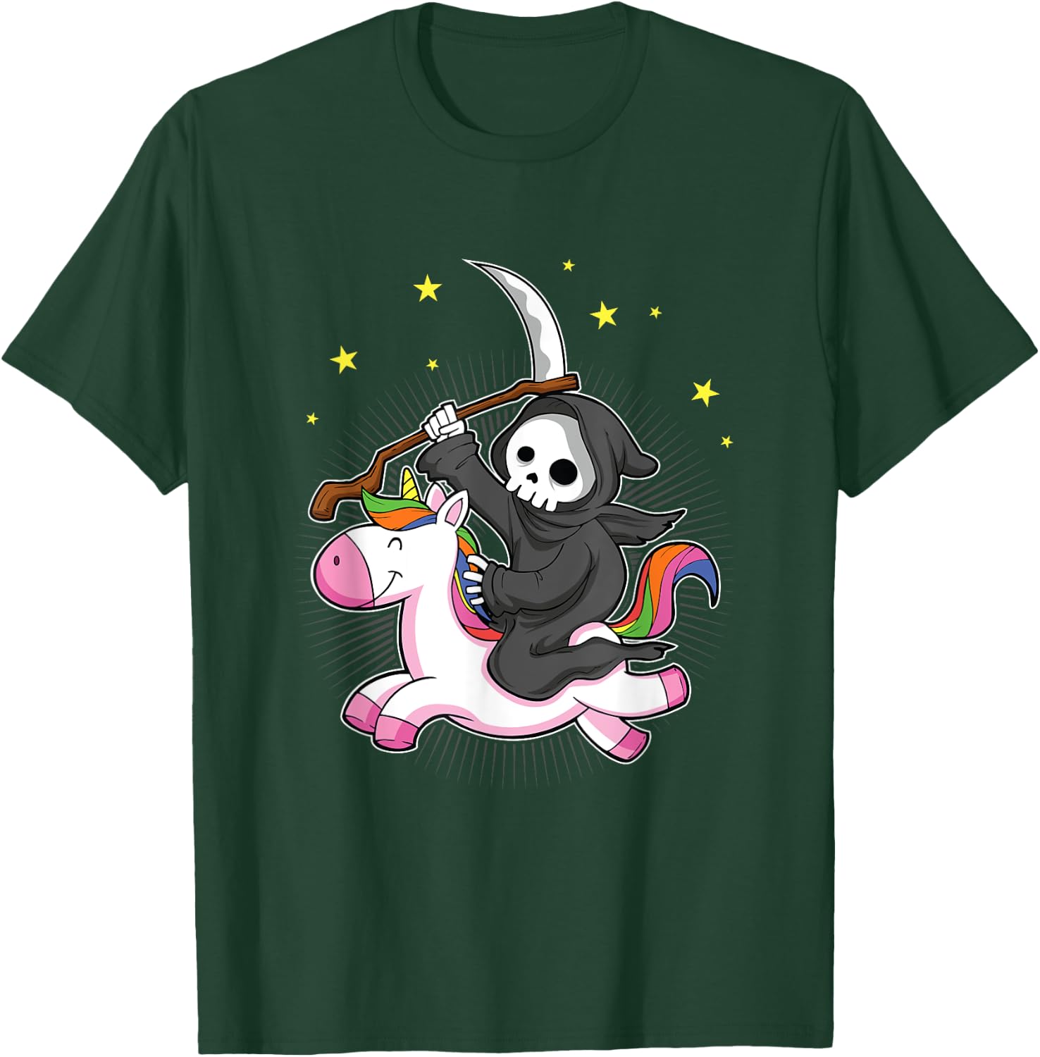 Death Metal Rock Music Halloween Grim Reaper Riding Unicorn T-Shirt - T-Shirt | Forest