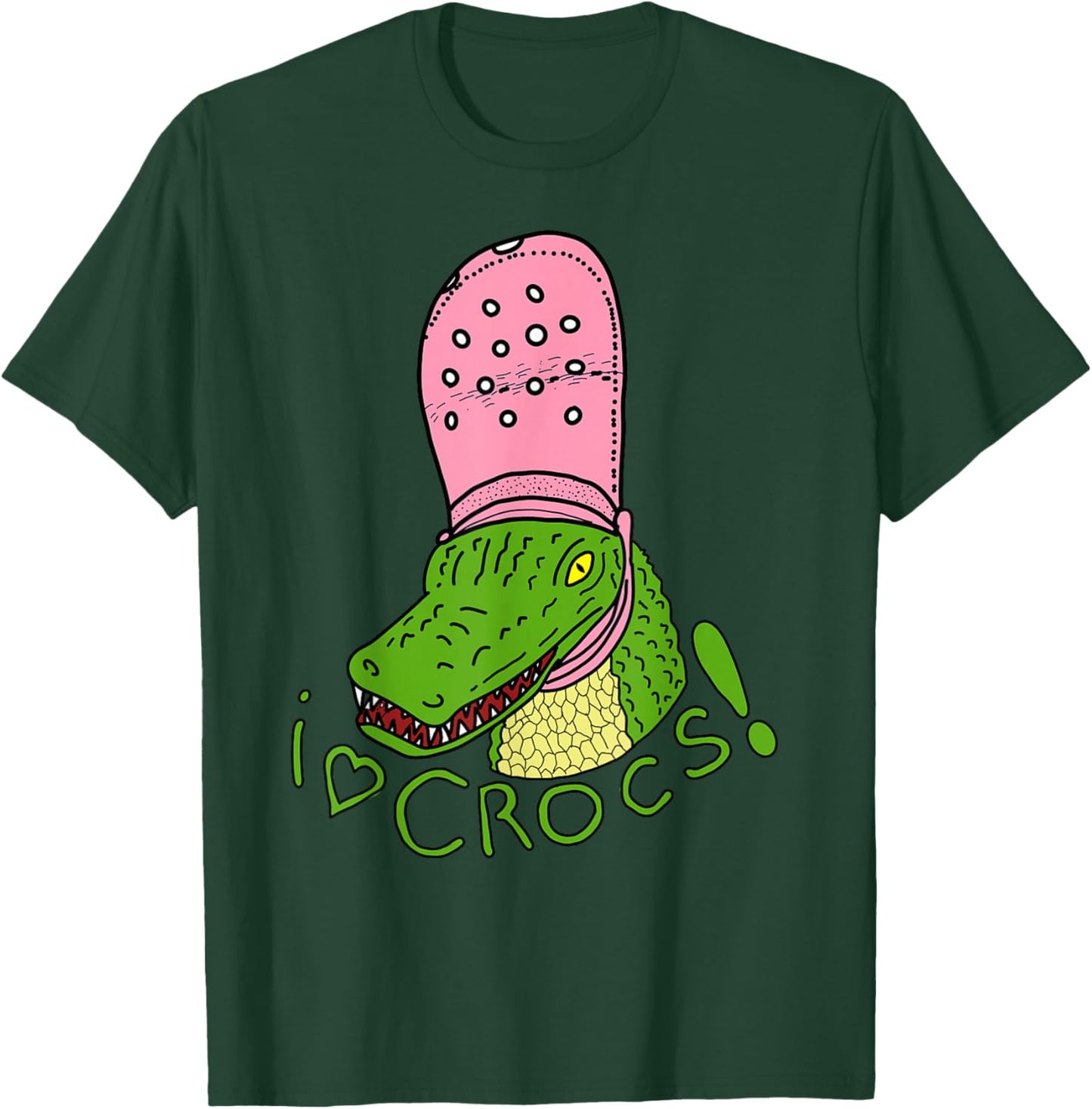 I Love Crocs Funny Alligator - Crocodile Wearing Cute Fangs , Black, S T-Shirt - T-Shirt | Forest