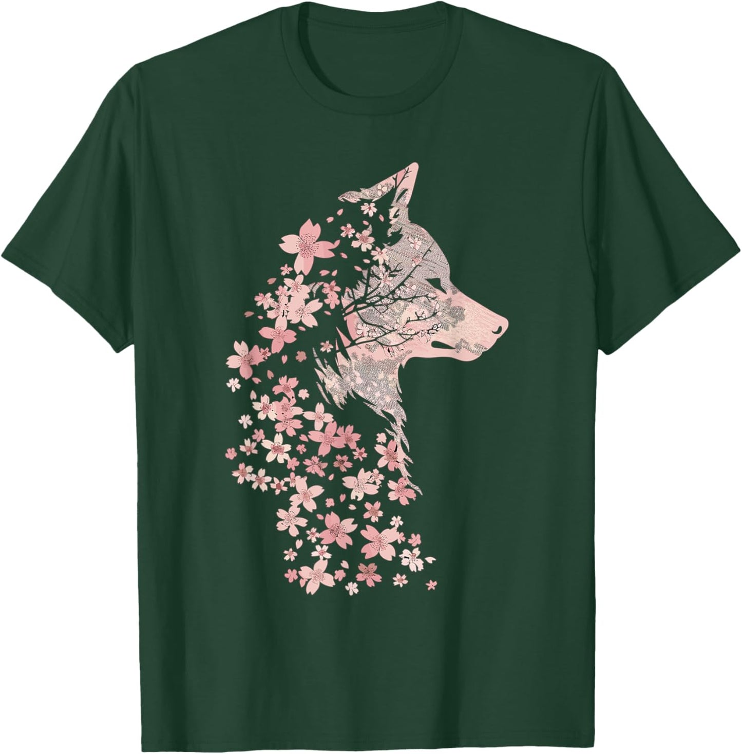 Wolf Lover Cherry Blossom Wolves Animal Wildlife T-Shirt - T-Shirt | Forest