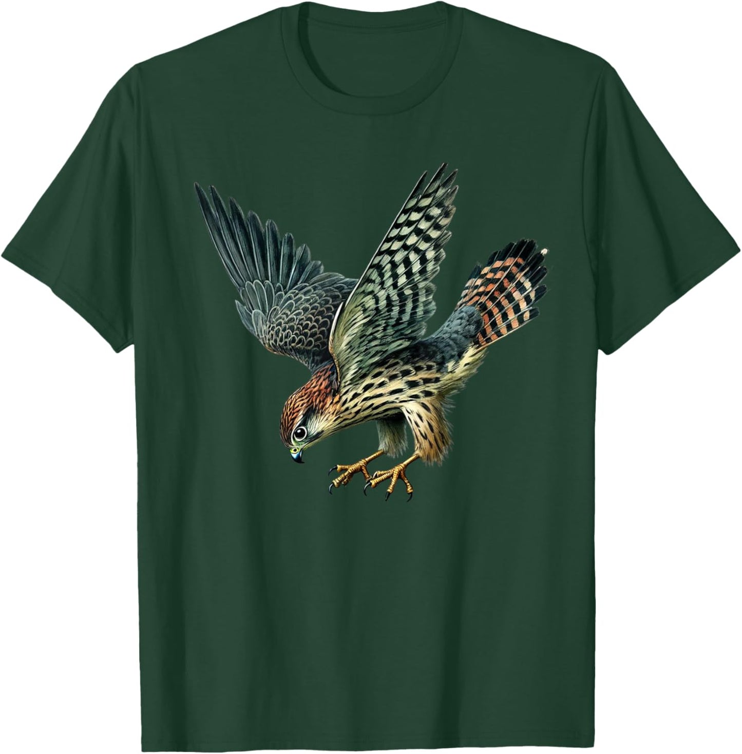 Watercolor Merlin Falcon Dive Wildlife Art T-Shirt - T-Shirt | Forest