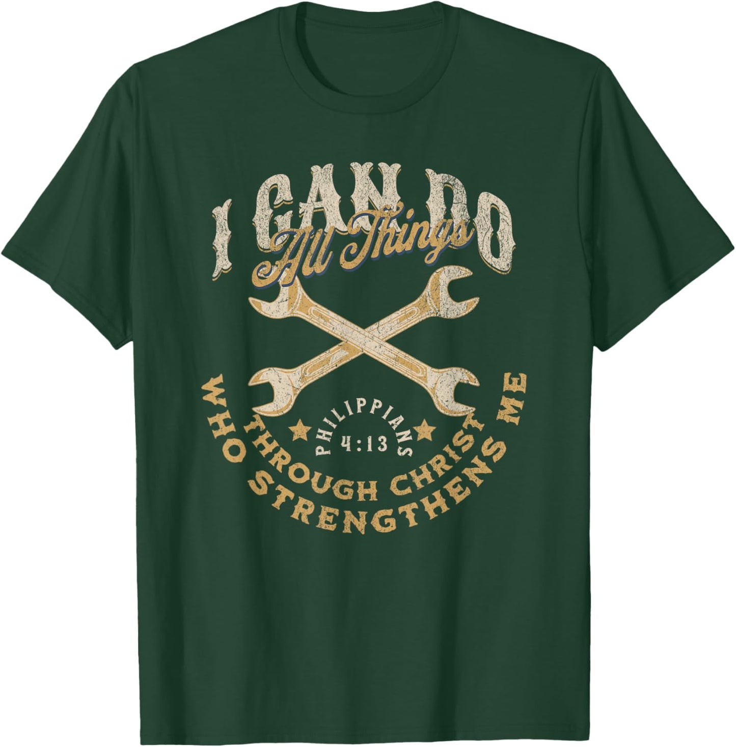 Cool Classic Car Mechanic Wrench Bible Scripture Verse Faith T-Shirt - T-Shirt | Forest