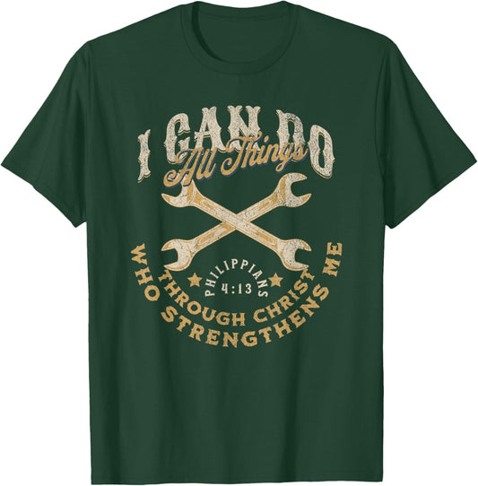 Cool Classic Car Mechanic Wrench Bible Scripture Verse Faith T-Shirt - T-Shirt | Forest